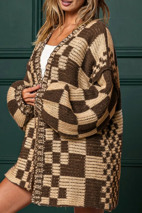'Celandine' Checkered Drop Shoulder Cardigan - Celes Fashion